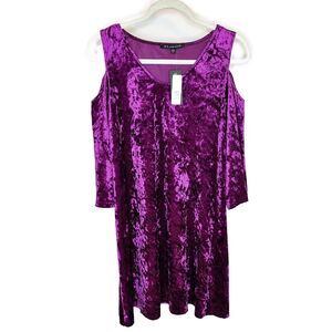 Nik‎ and Nash Cold Shoulder Dress Purple Crushed Velvet Size Large NWT Cocktail